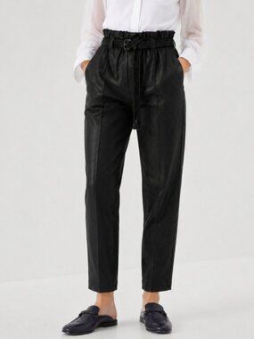 Brunello Cucinelli Linen Pants Black Elastic Waist Pull On Relaxed Luxury Size 4